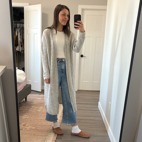 Joe Fresh Sweaters - Joe Fresh Light Gray Ribbed Open Cardigan